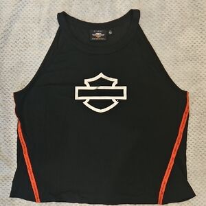Women's 2XL Harley-Davidson Black Sleeveless Top with Orange Stripes
